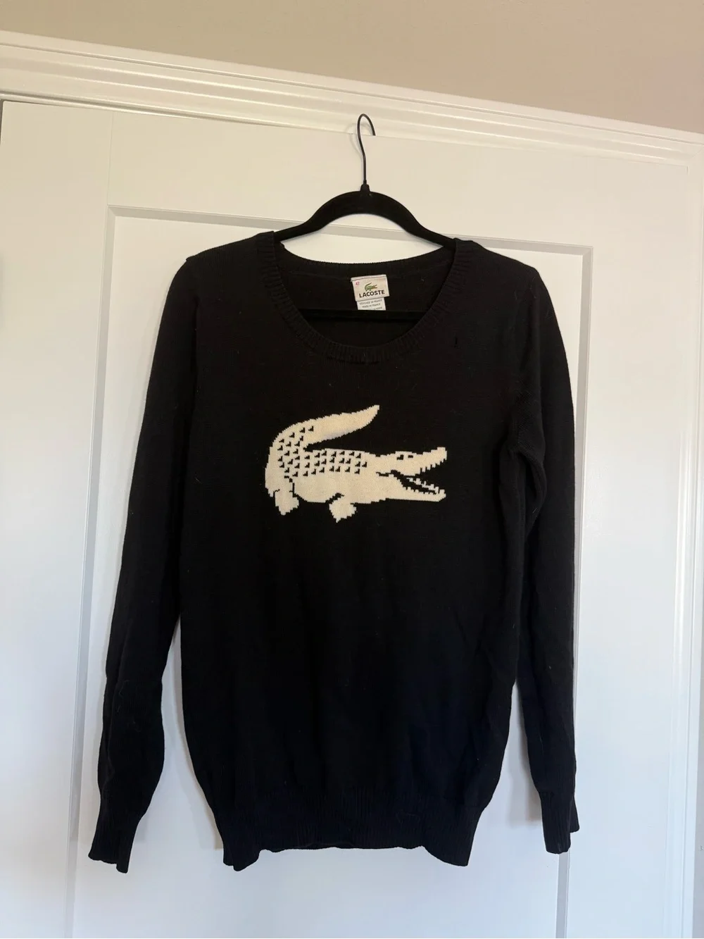 Vintage Lacoste Oversized Crocodile Logo Sweater – Black – Size 42